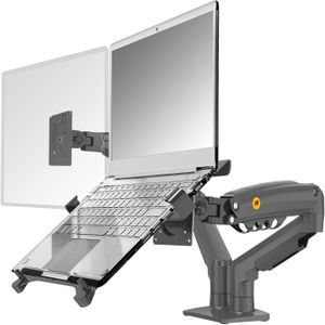 NB ERGONOMIC حامل لاب توب F160-FP مع صينية قابلة للتعديل لنوت بوك 10 إلى 17 بوصة، ذراع حركة كاملة مع لوحة فيسا لشاشة 17 إلى 30 بوصة، تثبيت بمشبك تثبيت من ان بي نورث بايو (لون أسود)