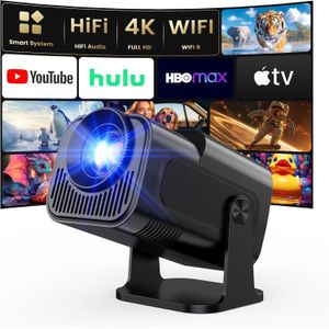 جهاز عرض 4K مع واي فاي وبلوتوث، جهاز عرض صغير أصلي محمول بدقة 1080P، تركيز تلقائي ومتوافق مع عصا التلفزيون/ ميموري ستيك/ اللابتوب، جهاز منزلي وخارجي ذكي، أسود