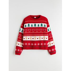 LC Waikiki Crew Neck New Year Themed Girl's Knitwear Sweater