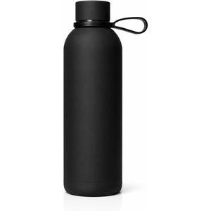 Slim Matte Design Stainless Steel Water Bottle 500 Milliliter, Inner 304 Stainless Steel, Outer 201 Stainless Steel, Double Wall Insulated, Leak Proof Lid With Carry Loop (Black)