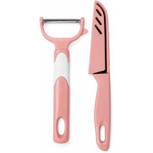 generic, Pink Peeler and Knife Set, 2-Piece Kitchen Tool Set, with Protective Cover, Stainless Steel Blade