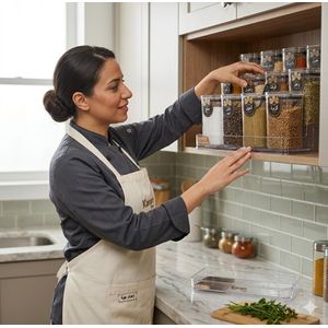 طقم توابل اكليرك 12 عبوة بالمعالق مع حامل (ستاند) مخصص، يخلي رخامة مطبخك دايمًا مرتبة ومنظمة.