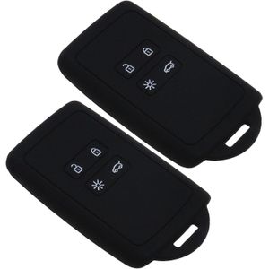 غطاء مفتاح سيارة للتحكم عن بعد 2 قطعة متوافق مع رينو ميجان كليو كابتور مفتاح سيارة بأربعة أزرار مفتاح ذكي مع ثقب مدمج من السيليكون، إكسسوارات مفتاح السيارة باللون الأسود