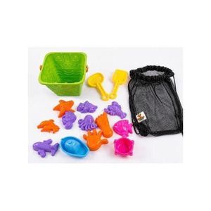 Large Beach Toy Set with Mesh Backpack – 16 Pieces 12 Beach Toys + Bucket + Shovel & Strainer – Kids' Sand Play Set