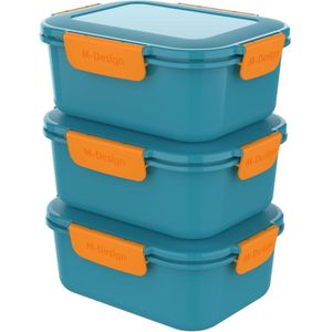 M Design Fresco Lunch Box 1.6L - Pack of 3 - BPA Free, Microwave Safe, Dishwasher Safe, Food Safe, Stackable - Teal/Orange