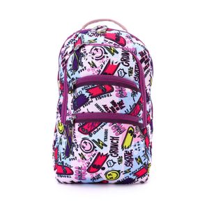 Activ Self Pattern Zipper Backpack For Girls - White & Fuchsia