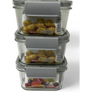 Acrylic Fridge Food Container Set Of 3 Pieces With Airtight Lock And Clear Silicone Sides - 3 x 400 ml Grey