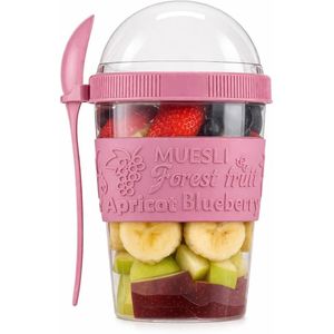 طقم اكواب زبادي مع غطاء وملعقة قابلة لاعادة الاستخدام خالية من البيسفينول ايه بسعة 600 مل، اوعية للافطار للشوفان والحبوب والفواكه، حاويات تخزين محمولة للغداء مصنوعة في تركيا (ارجواني)