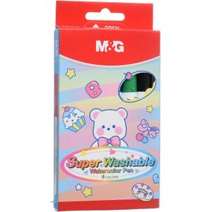 M&G Chenguang Ergo Super Washable Watercolor Felt Tip Pens algorithms, 6 Vibrant Colors for Kids - No:ACP901HK