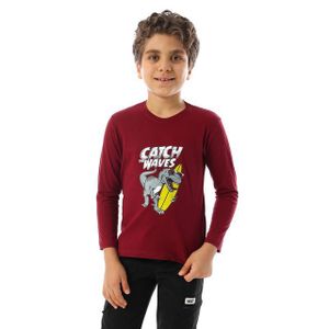 Andora Long Sleeves Crew Neck Printed Boys T-Shirt - Maroon