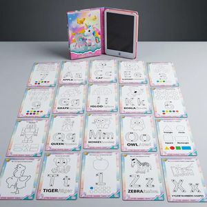 Magic Painting & Creating Empyrean Unicorn LCD Drawing Board Semi-Transparent Writing Tablet with Stylus Pen Learning Cards for Letters Numbers Shapes Tiny Color Foldable Travel Gift for Girls Kids Ages 3+ (Shape & Color May Vary)