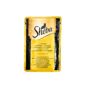 SHEBA شيبا طعام رطب كامل للقطط البالغة غني بالدواجن في المرق 85 جم 