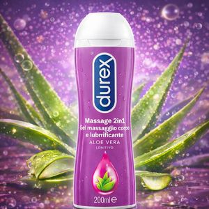 Durex دوريكس جل مساج ومزلق 2 في 1 مهدئ Lenitivo بالألوفيرا لترطيب وتهدئة البشرة، انزلاق ناعم وتجربة استرخاء – 200 مل