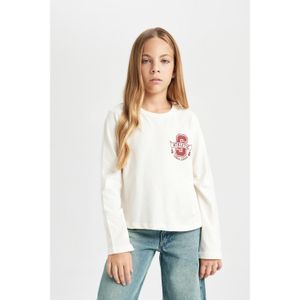Defacto 100% Cotton Relax Fit Crew Neck Printed Long Sleeve School T-Shirt Girls'
