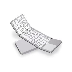 Foldable Bluetooth Keyboard with Touchpad - Portable Wireless Keyboard with Stand Holder, Rechargeable Full Size Ultra Slim Pocket Folding Keyboard for Android Windows IOS Tablet & Laptop-Silver