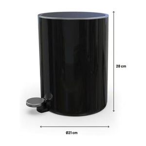 Soft Close Pedal 5 Liter Trash Bin with Removable Inner Bucket – Durable Acrylic Bathroom & Kitchen Waste Bin, 28 cm Height × 21 cm Diameter (Black)