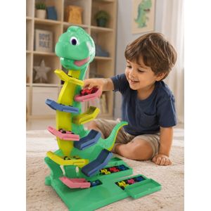 MUMS PLANET لعبة سباق سيارات على شكل ديناصور للأطفال مع 6 سيارات – مسار انزلاقي تلقائي مع موسيقى وأصوات وإضاءة – لعبة تعليمية لتنمية المهارات – +3 سنوات