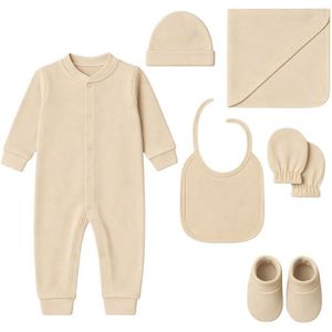 Cotton Baby Clothes Set – Newborn Box 6 Piece All-Inclusive (Jumpsuit, Coverlet, Bib, Hat, Glove, Clok) – Suitable for Boys and Girls