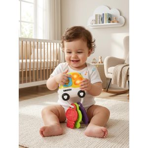 Dreou Baby Musical Car Keychain Toy with Lights and Sounds, Interactive Sensory Teething Keys for Infants and Toddlers, Early Educational Motor Skill Development Travel Toy for Babies