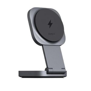 Aukey محطة الشحن اللاسلكي السريع المغناطيسي القابلة للطي LC-MC211 MagFusion LQi2 2 في 1 - رمادي