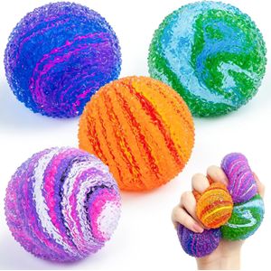 4 Pcs Soft Textured Squishy Stress Balls, Silky Soft Memory Gel Sensory Squeeze Fidget Toys for Kids Adults, Anxiety Relief Hand Exercise Squish Balls, Party Favor Gift Squishies
