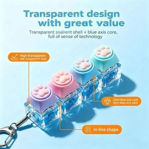 Cat paw-shaped squishy keychain toy featuring a real mechanical switch offers a soft feel and satisfying clicking sound for stress relief. Made from safe nontoxic materials perfect as a birthday gift for both children and adults.