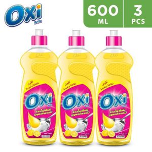 Oxi سائل غسيل الأطباق أوكسي برايت برائحة الليمون الأصفر، 3 × 600 مل
