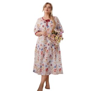 Short-sleeved summer floral print jellabiya - Special Size