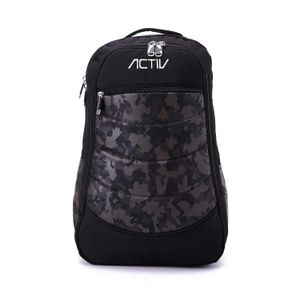 Activ Large Zipper Black Backpack With Camouflage Pattern