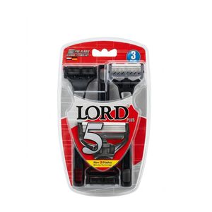 Lord 5 بلاس ماكينات حلاقة رجالي للاستخدام مرة واحدة بـ 5 شفرات ورأس متحرك – 3 قطع