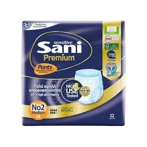 Sani ساني سينسيتيف بريميوم كلوت حفاضات شورت لكبار السن للامتصاص الفائق الليلي مقاس متوسط عبوة تحتوي على مئة وعشرين قطعة