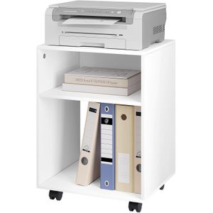 EUGAD 0008CTG 0008CTG Printer Stand with Wheels with Brakes Office Cabinet with 2 Compartments Engineered Wood 40*35*55cm White