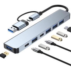 موزع USB C 3.0، محول سي ار تي اي بي اس 7 في 2 متعدد المنافذ مع شحن 3.0/100 واط PD و4 منافذ 2.0 متوافق ماك بوك اير/برو، ايباد برو، ويندوز، رمادي
