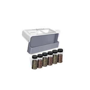 منظم توابل تحت الخزانة مع 6 برطمانات بلاستيكية