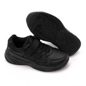 Activ Leather Double Closure Black Kids Sneakers