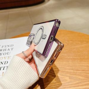 جراب موبايل سامسونج S25 الترا متوافق مع ماج سيف، جراب مغناطيسي شفاف بحواف ماسية للنساء من فكرة (أرجواني، سامسونج S25 الترا)