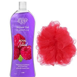 Eva جل الاستحمام من إيفا للعناية بالبشرة برائحة جزيرة رويال 1 لتر + لوفا متعددة الألوان