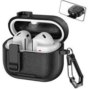 COMPATIBLE with Samsung Galaxy Buds3 / Buds3 Pro Leather Texture Wireless Earphones Case with Hook & Holder (Black)