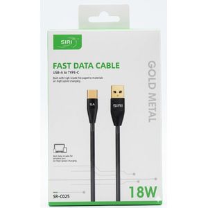 SIRI Fast Data & Charging Cable (USB-A to Type-C) 18W - Model SR-C025 - Gold Metal Edition - Black
