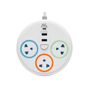 Elmaghraby شريط تمديد طاقة دائري، يحتوي على 3 مقابس تيار متردد، و2 منافذ USB و1 منفذ USB-C، بالإضافة إلى سلك تمديد عالي التحمل بقوة 2500 واط وسعة شحن سريعة من نوع Smart مع مفاتيح فردية