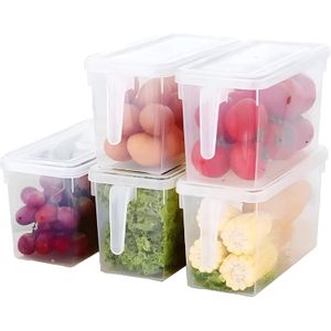 منظم ثلاجة بلاستيكي بمقبض جانبي وغطاء - مجموعة صناديق تخزين طعام شفافة من البولي بروبلين 5 من 4 قطع - مثالي لمستلزمات التخزين والحبوب والمعكرونة والارز والوجبات الخفيفة والتنظيم المنزلي عبوة من