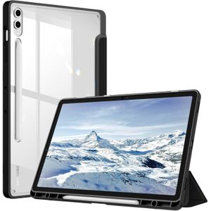 جراب هايبرد نحيف لهاتف Samsung Galaxy Tab S9 FE+ Plus/Galaxy Tab S9+ Plus  بحجم 12.4 بوصة لعام 2023 مع حامل قلم S، غطاء مقاوم للصدمات بظهر شفاف واضح، ميزة الإيقاظ/النوم التلقائي، لون أسود