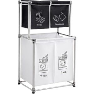 منظم غسيل مزود بعجلات - سلة غسيل الملابس المتسخة مقسمة بشكل عمودي بـ 4 أكياس قابلة للإزالة