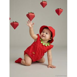 LC Waikiki Strawberry Print Baby Girl Romper And Hat Set