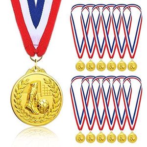 Children's football medals, gold metal medals with tri-color nylon ribbon for football parties for boys, children, and adults, 12 pieces