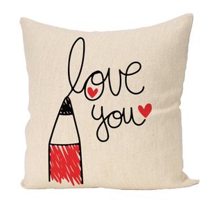 Love You Decorative Throw Pillow caver Beige with Red Heart Design,Valentine's Day Theme SIZE (40x40)