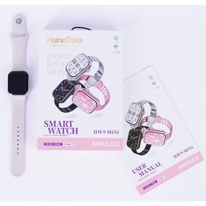 Haino Teko اعة ذكية هينو تيكو HW9 ميني - شاشة AMOLED مقاس 1.8 بوصة، تدعم مكالمات البلوتوث وNFC، تتبع الصحة واللياقة البدنية، مع سوارين إضافيين