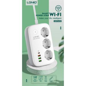 Ldnio مشترك كهرباء ذكي SEW3452 Wi-Fi بفيشة EU مع 3 مخارج كهرباء وشحن سريع 30 وات وتحكم عبر التطبيق