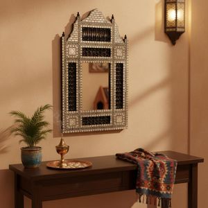 W173BL Black Arabesque Mother of Pearl Wood Mirror Egyptian Rectangular Frame