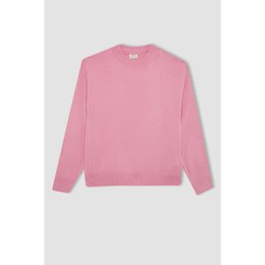 Defacto Girls' Light Pink Standard Fit Crew Neck Basic Plain Knit Sweater